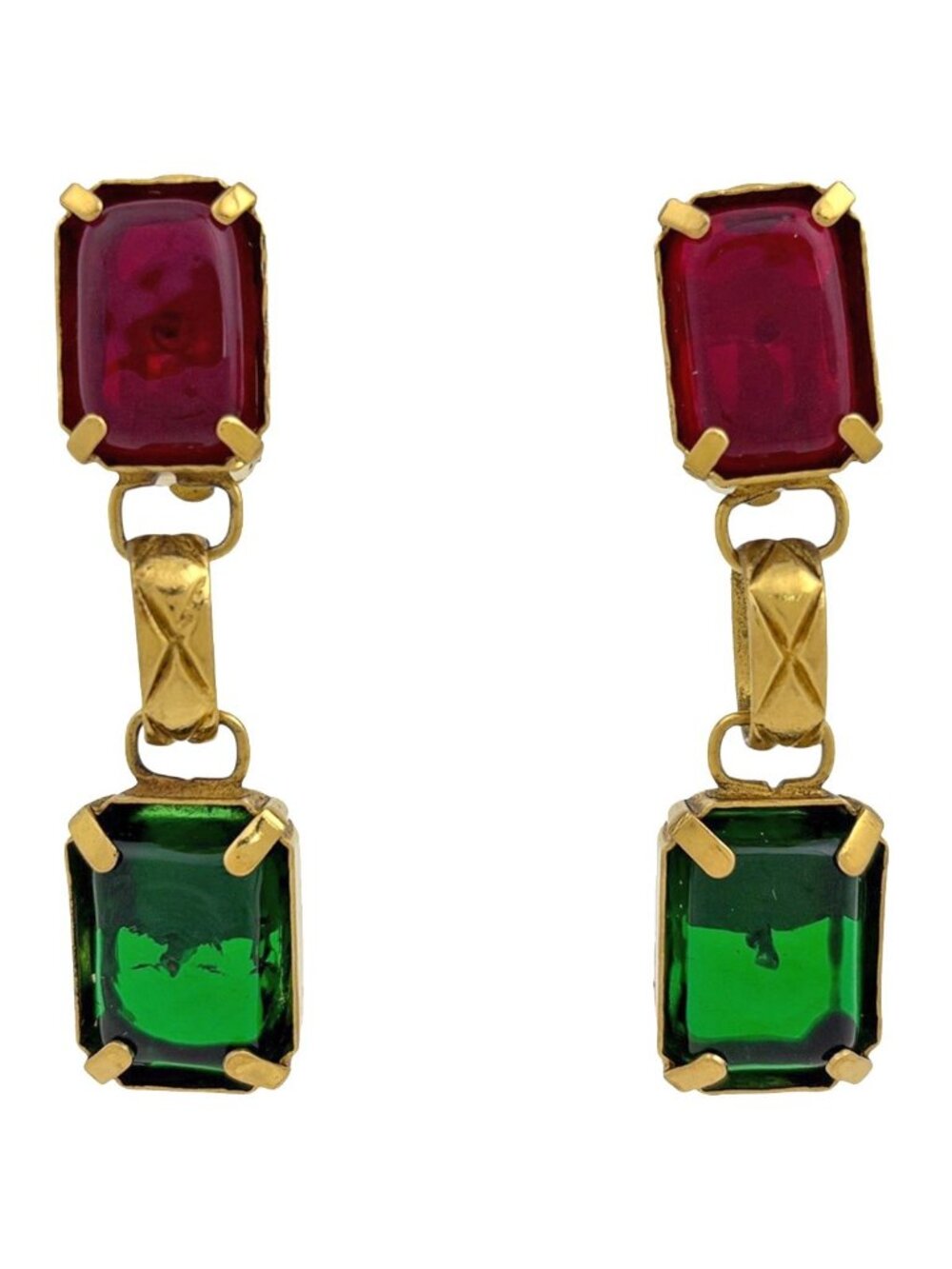 Chanel Color Stone Single Earring Swing Gripoix Gold Plated Red Green